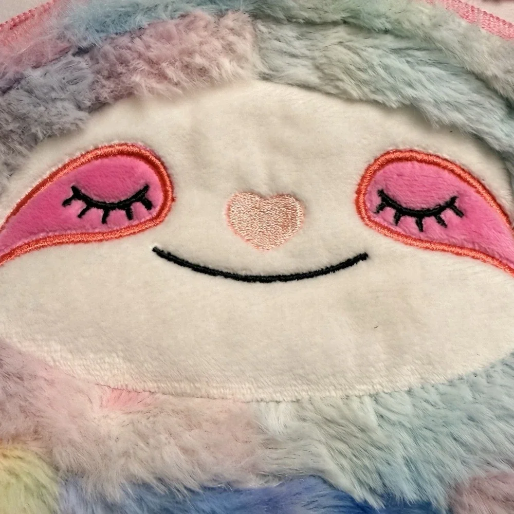Sloth Fanny Pack Soft Fluffy Plush Rainbow Happy Face Adjustable Belt